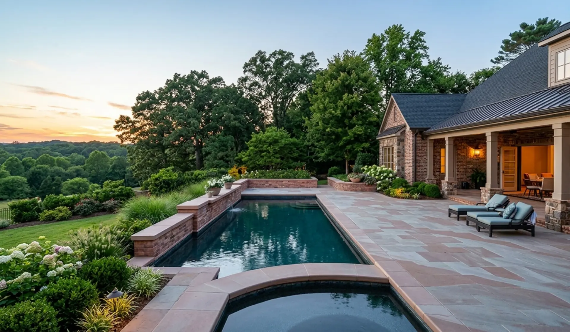 Luxury outdoor living space at golden hour